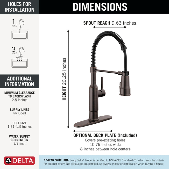 Delta Theodora 18804Z Single-Handle Pull-Down Spring Kitchen Faucet, venetian bronze - view 2