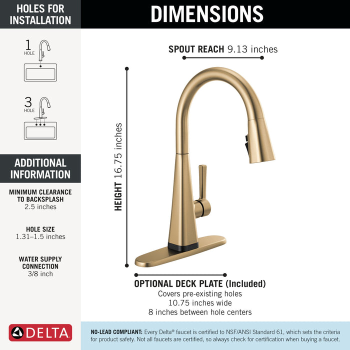 Delta Lenta 19802TZ Single-Handle Pull-Down Kitchen Faucet with TouchTouch 2O Technology, champagne bronze - view 2