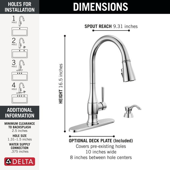 Delta Hazelwood 19831Z Single Handle Pull-Down Kitchen Faucet with Soap Dispenser and ShieldSpray Technology, chrome - view 2