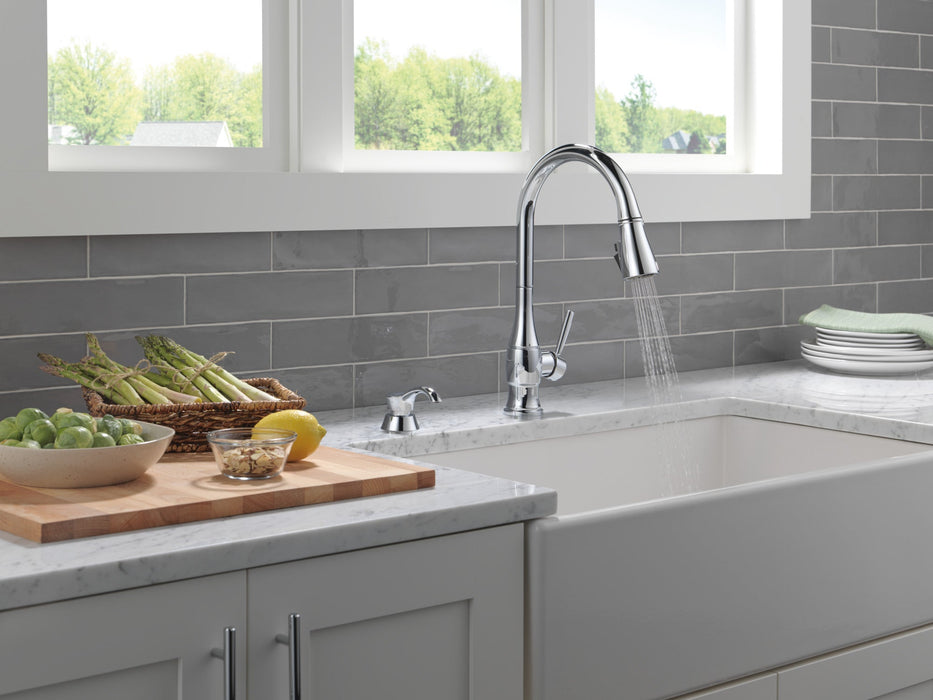 Delta Hazelwood 19831Z Single Handle Pull-Down Kitchen Faucet with Soap Dispenser and ShieldSpray Technology, chrome - view 3