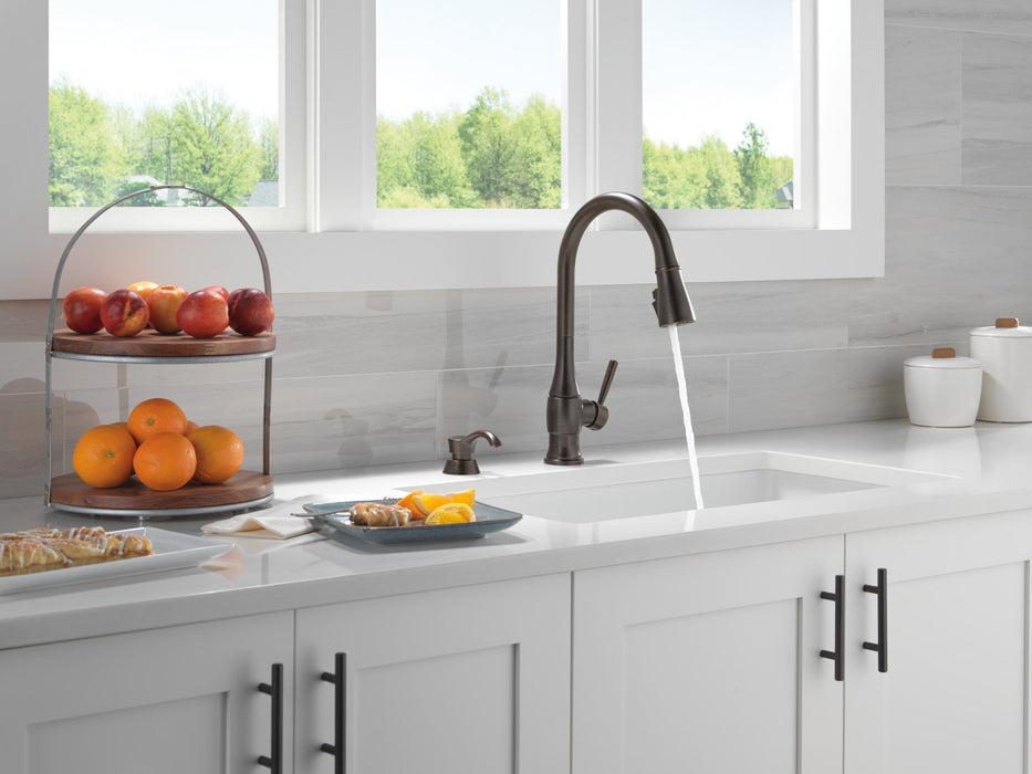 Delta Hazelwood 19831Z Single Handle Pull-Down Kitchen Faucet with Soap Dispenser and ShieldSpray Technology, venetian...