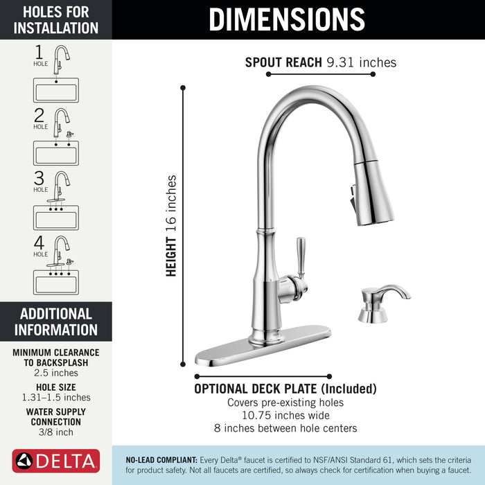 Delta Capertee 19877Z Single Handle Pull-Down Kitchen Faucet with Soap Dispenser and ShieldSpray Technology, chrome - view 2