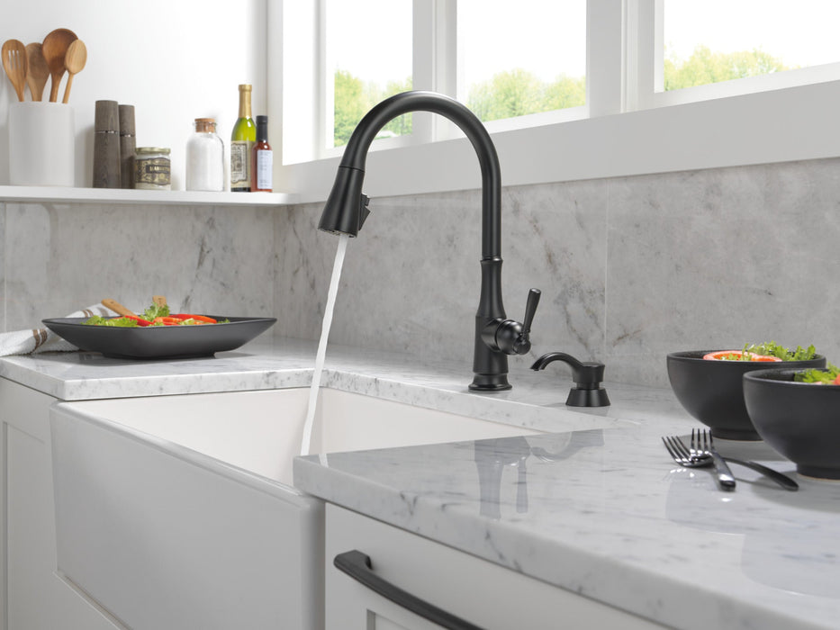 Delta Capertee 19877Z Single Handle Pull-Down Kitchen Faucet with Soap Dispenser and ShieldSpray Technology, matte black...
