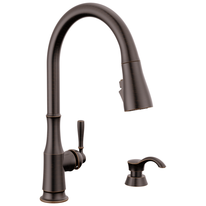 Delta Capertee 19877Z Single Handle Pull-Down Kitchen Faucet with Soap Dispenser and ShieldSpray Technology, venetian bronze