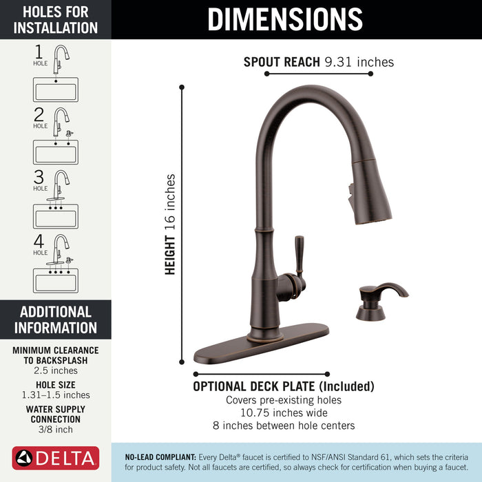 Delta Capertee 19877Z Single Handle Pull-Down Kitchen Faucet with Soap Dispenser and ShieldSpray Technology, venetian...