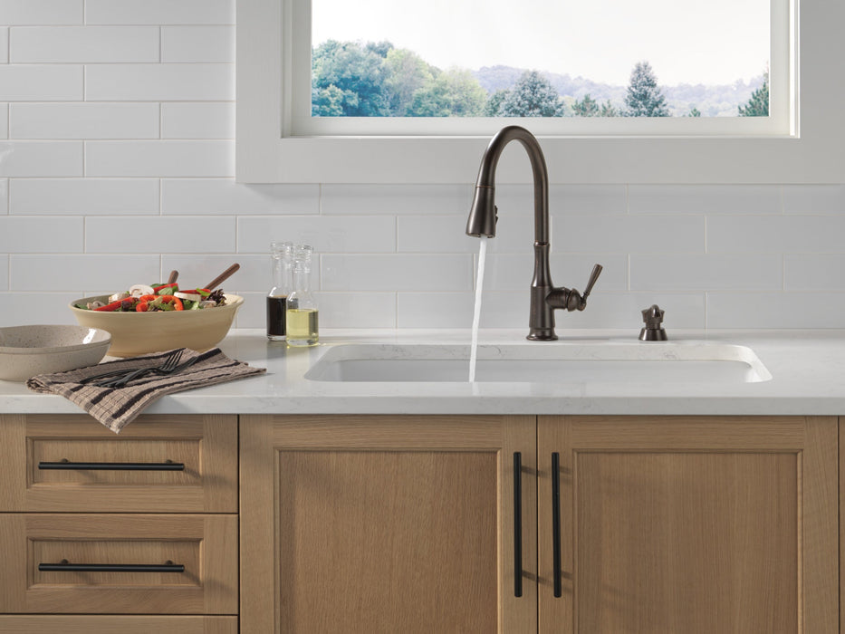 Delta Capertee 19877Z Single Handle Pull-Down Kitchen Faucet with Soap Dispenser and ShieldSpray Technology, venetian...