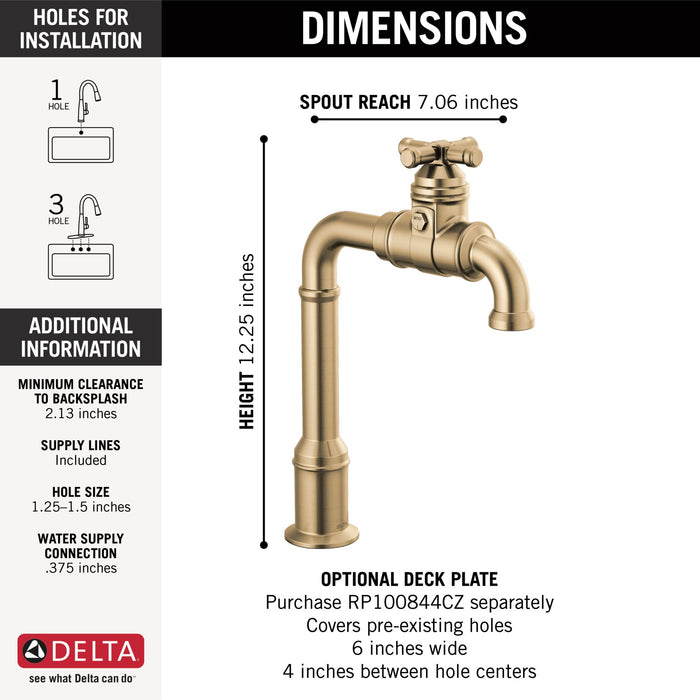 Delta Broderick 1990LFC True Bar Kitchen Faucet, champagne bronze - view 5