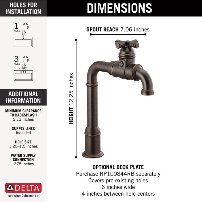 Delta Broderick 1990LFC True Bar Kitchen Faucet, venetian bronze - view 3