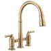 Delta Broderick 2390L Two Handle Pull-Down Bridge Kitchen Faucet, champagne bronze