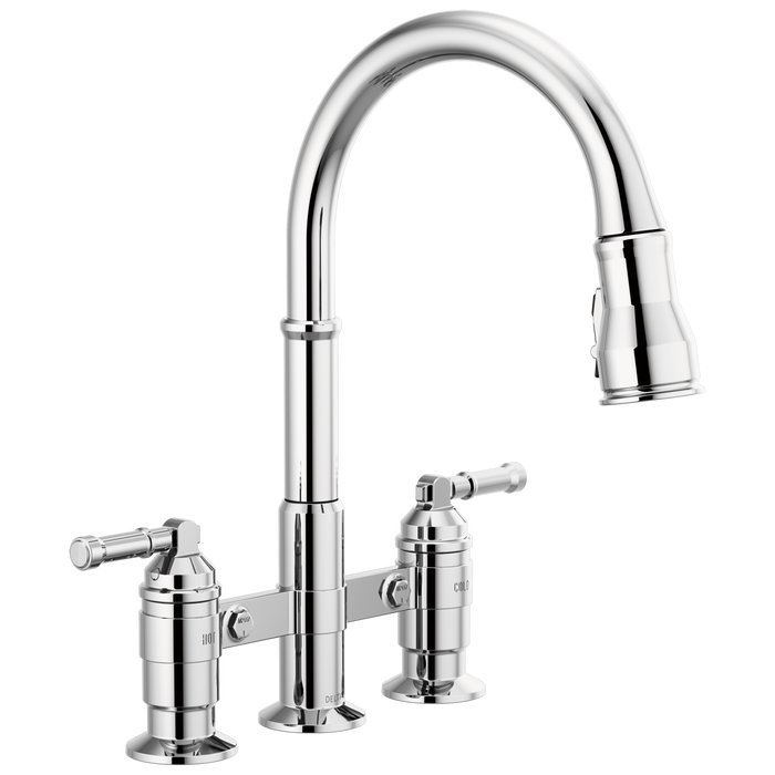 Delta Broderick 2390L Two Handle Pull-Down Bridge Kitchen Faucet, chrome