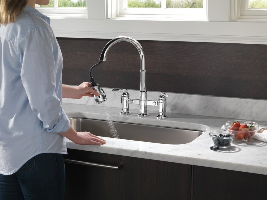 Delta Broderick 2390L Two Handle Pull-Down Bridge Kitchen Faucet, chrome - view 2
