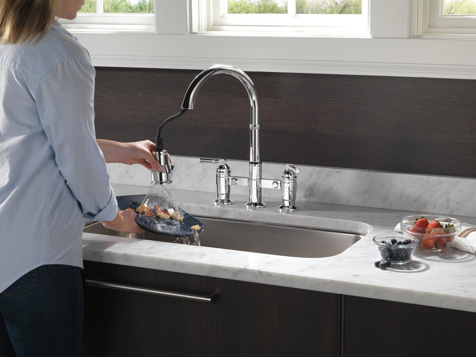 Delta Broderick 2390L Two Handle Pull-Down Bridge Kitchen Faucet, chrome - view 3