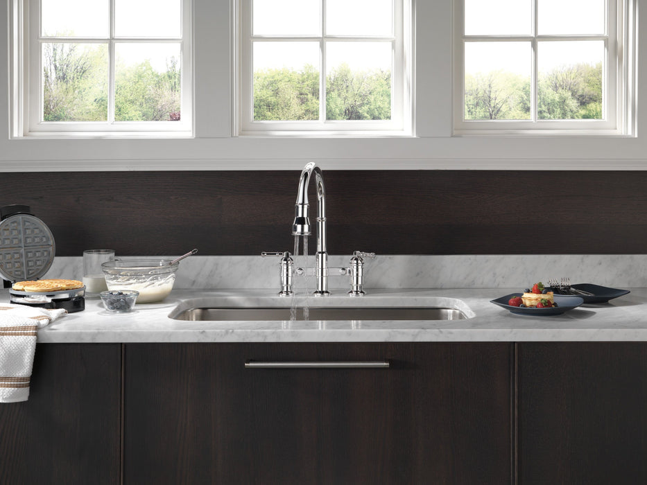 Delta Broderick 2390L Two Handle Pull-Down Bridge Kitchen Faucet, chrome - view 4