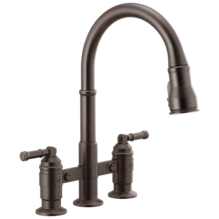 Delta Broderick 2390L Two Handle Pull-Down Bridge Kitchen Faucet, venetian bronze