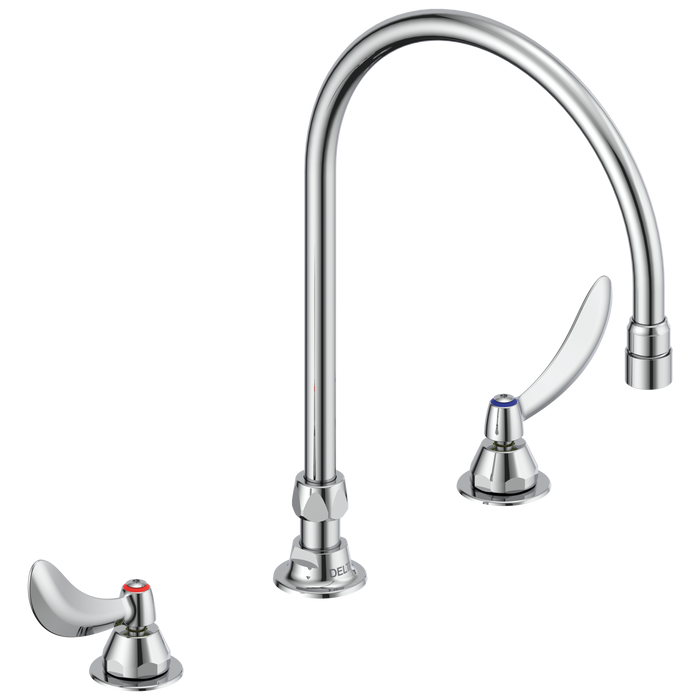 Commercial 23C6 23C624 Two Handle Widespread Lavatory Faucet with Gooseneck Spout - Less Pop-Up, chrome