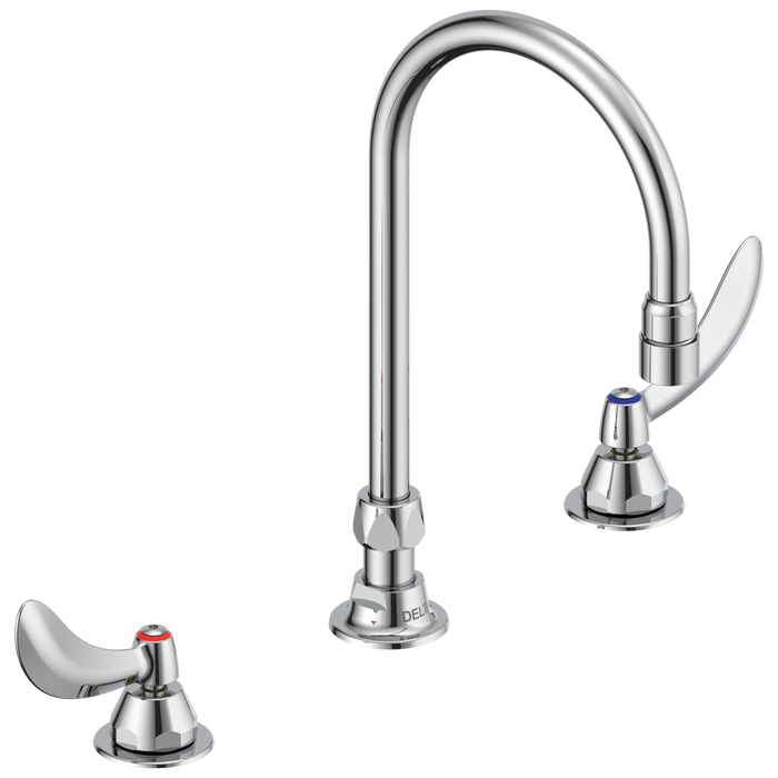 Commercial 23C6 23C634 Two Handle Widespread Lavatory Faucet with Gooseneck Spout - Less Pop-Up, chrome