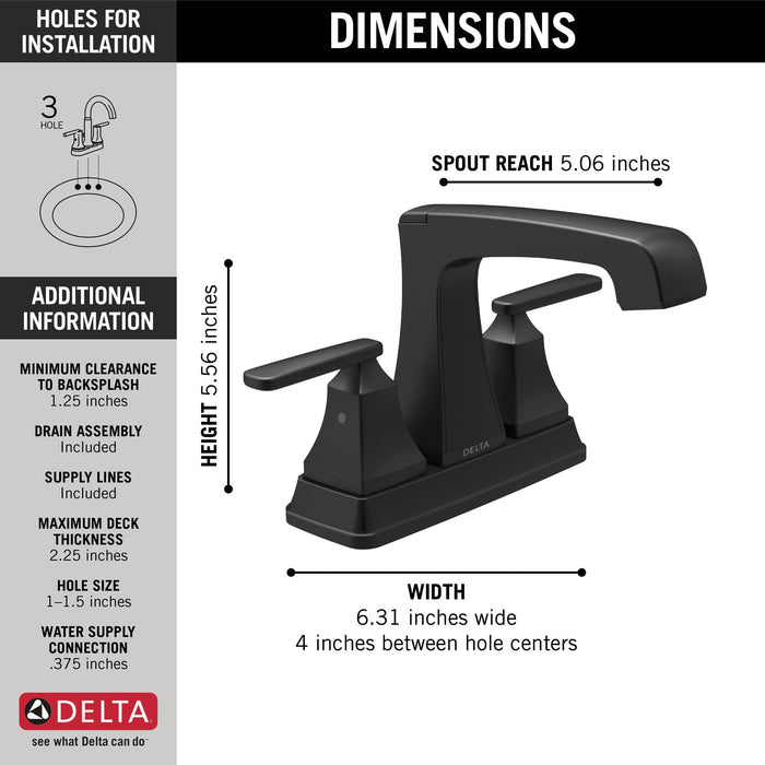 Delta Ashlyn 2564 Two Handle Tract-Pack Centerset Lavatory Faucet, matte black - view 4