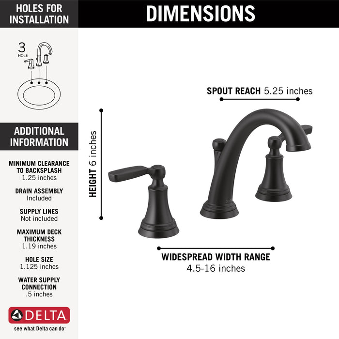 Delta Woodhurst 3532LF Two Handle Widespread Bathroom Faucet, matte black - view 4