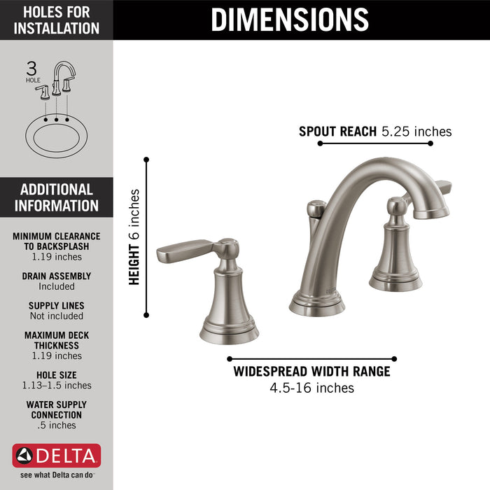 Delta Woodhurst 3532LF Two Handle Widespread Bathroom Faucet, stainless - view 4