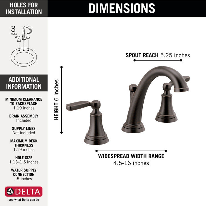 Delta Woodhurst 3532LF Two Handle Widespread Bathroom Faucet, venetian bronze - view 4