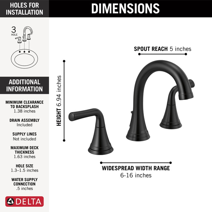 Delta Kayra 3533LF Two Handle Widespread Bathroom Faucet, matte black - view 4