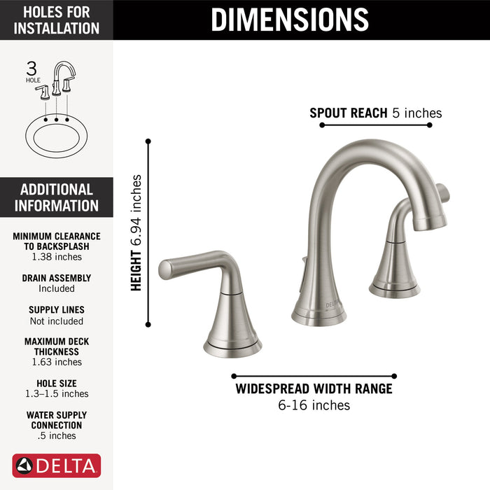 Delta Kayra 3533LF Two Handle Widespread Bathroom Faucet, stainless - view 4