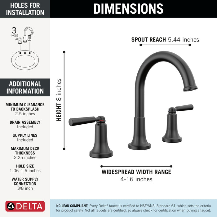 Delta Saylor 3535 Two Handle Widespread Bathroom Faucet, matte black - view 4