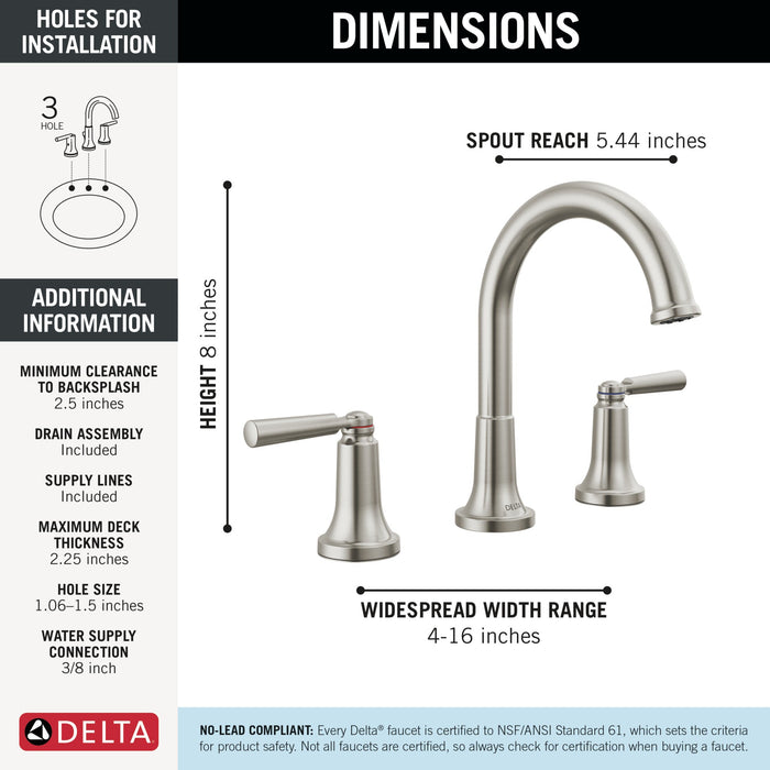 Delta Saylor 3535 Two Handle Widespread Bathroom Faucet, stainless - view 2
