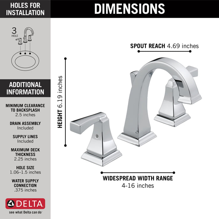 Delta Dryden 3551 Two Handle Widespread Bathroom Faucet, chrome - view 2