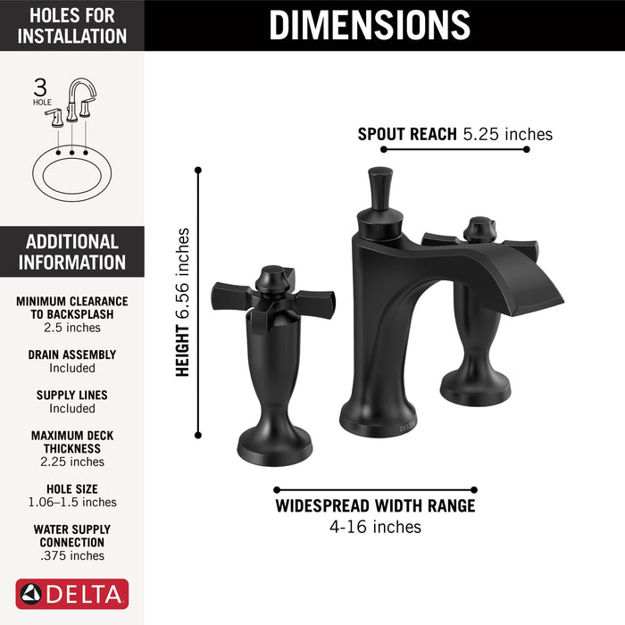 Delta Dorval 3557 Two Handle Widespread Bathroom Faucet, matte black - view 2
