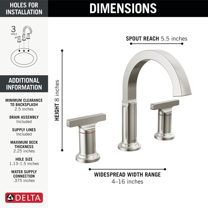 Delta Tetra 355887 Two Handle Widespread Bathroom Faucet