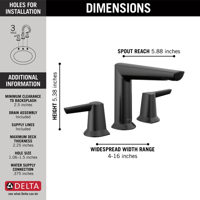 Delta Galeon 3571 Two Handle Widespread Bathroom Faucet, matte black - view 4