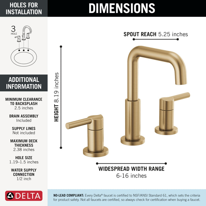 Delta Nicoli 35849LF Two Handle Widespread Bathroom Faucet, champagne bronze - view 4