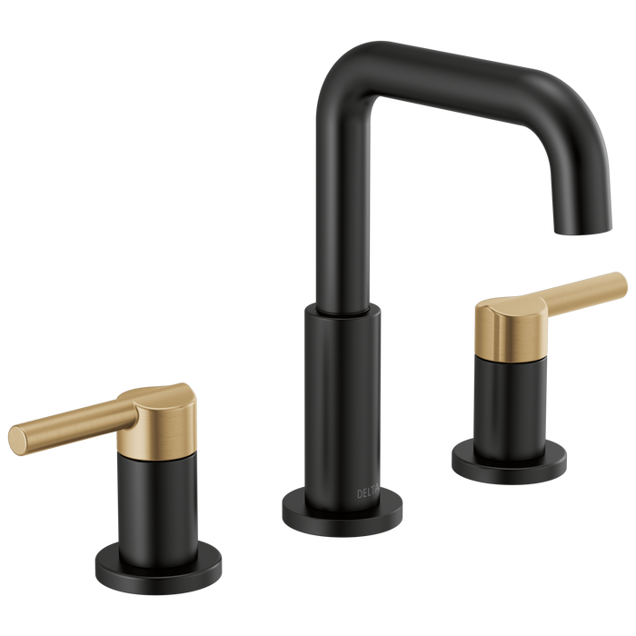 Delta Nicoli 35849LF Two Handle Widespread Bathroom Faucet, matte black champagne bronze