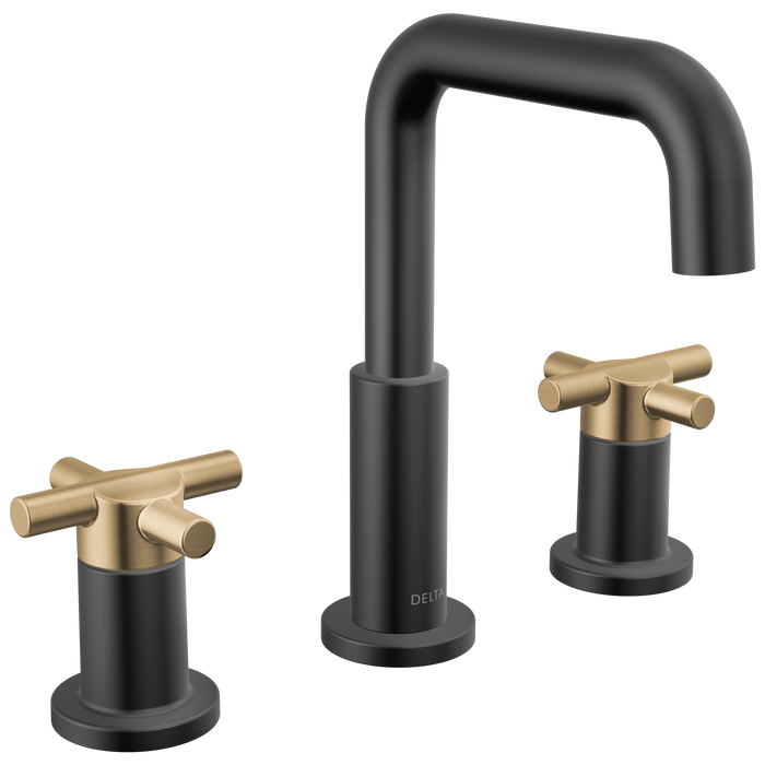 Delta Nicoli 35894LF Two Handle Widespread Bathroom Faucet, matte black champagne bronze