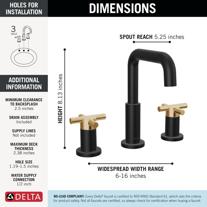 Delta Nicoli 35894LF Two Handle Widespread Bathroom Faucet, matte black champagne bronze - view 2