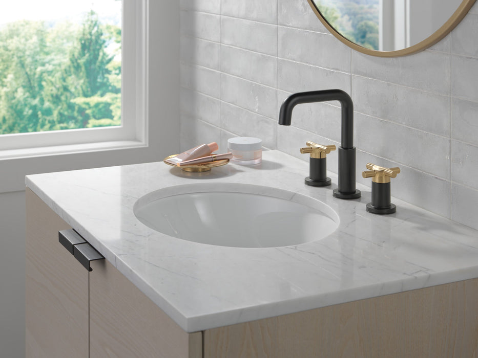 Delta Nicoli 35894LF Two Handle Widespread Bathroom Faucet, matte black champagne bronze - view 4