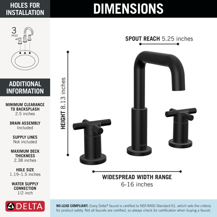 Delta Nicoli 35894LF Two Handle Widespread Bathroom Faucet, matte black - view 2