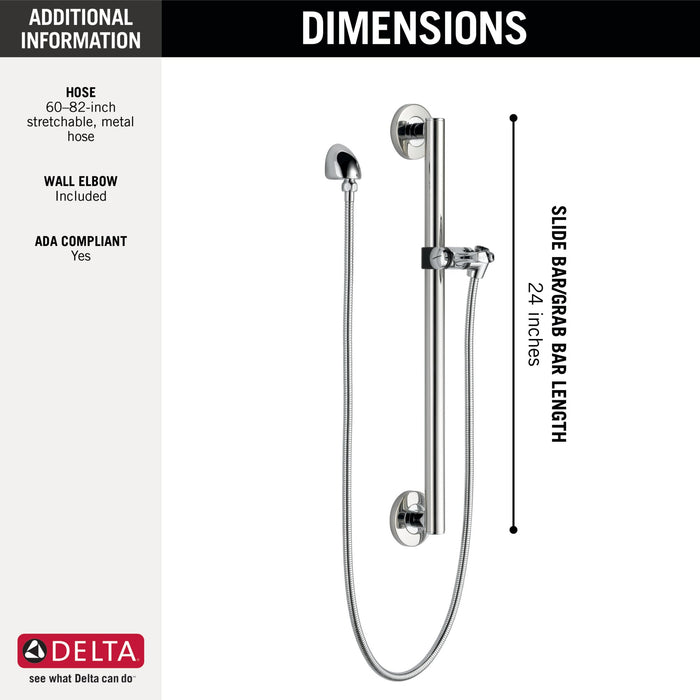 Delta Universal Showering Components 51600 Adjustable Slide Bar / Grab Bar Assembly with Elbow, chrome - view 2