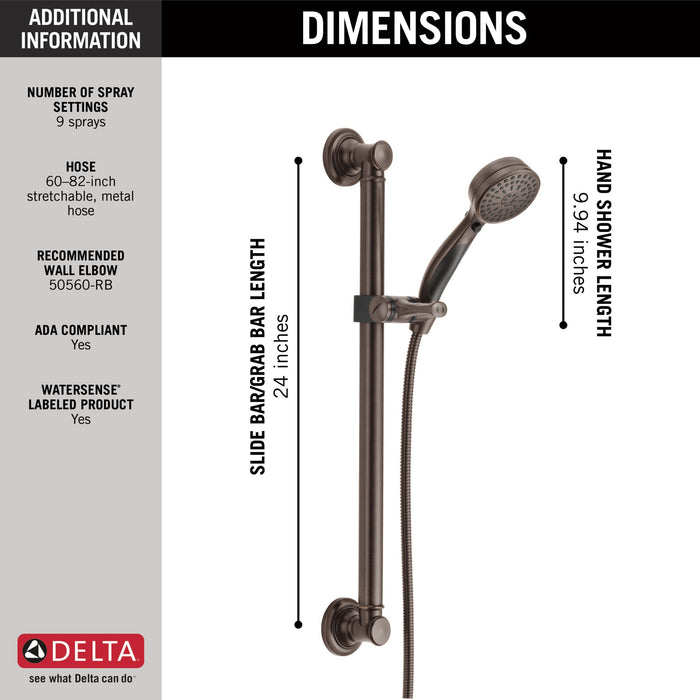 Delta Universal Showering Components 51900 ActivTouch 9-Setting Hand Shower with Traditional Slide Bar / Grab Bar,...