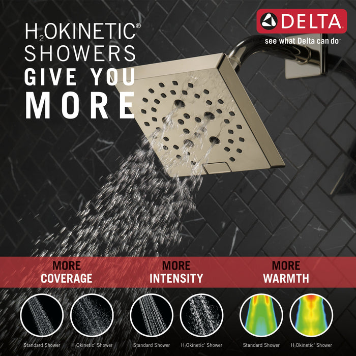 Delta Universal Showering Components 52664 H2OKINETIC 5-Setting Angular Modern Raincan Shower Head, lumicoat polished...