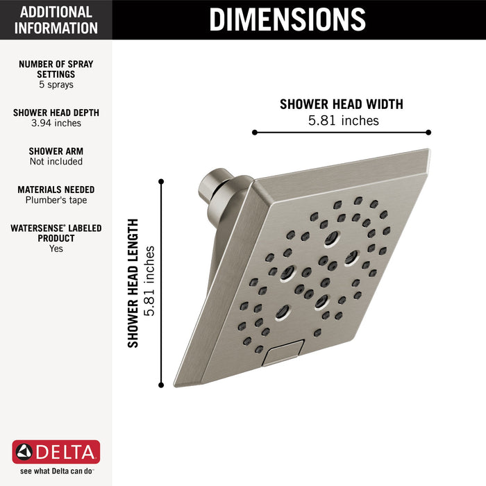 Delta Universal Showering Components 52664 H2OKINETIC 5-Setting Angular Modern Raincan Shower Head