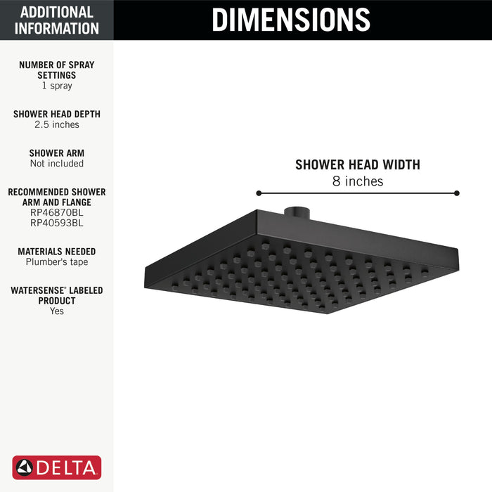 Delta Universal Showering Components 52841 Single-Setting Raincan Shower Head, matte black - view 2