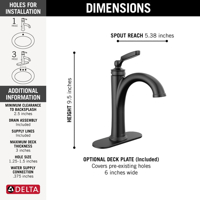 Delta Woodhurst 532 Single Handle Bathroom Faucet, matte black - view 2