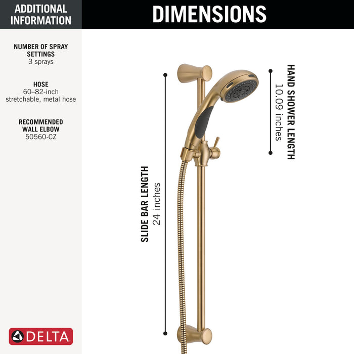 Delta 57014 Premium 3-Setting Slide Bar Hand Shower