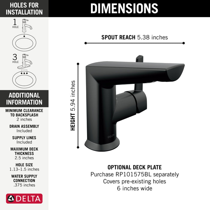 Delta Galeon 572 Single Handle Bathroom Faucet, matte black - view 4
