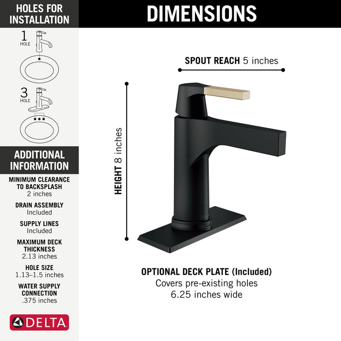 Delta Zura 574T Touch2O Bathroom Faucet with Touchless Technology, matte black champagne bronze - view 3