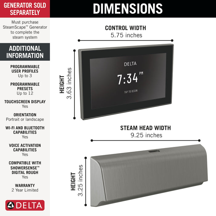 Delta Universal Showering Components 5CB Unilateral Digital Steam Package, lumicoat black stainless - view 5