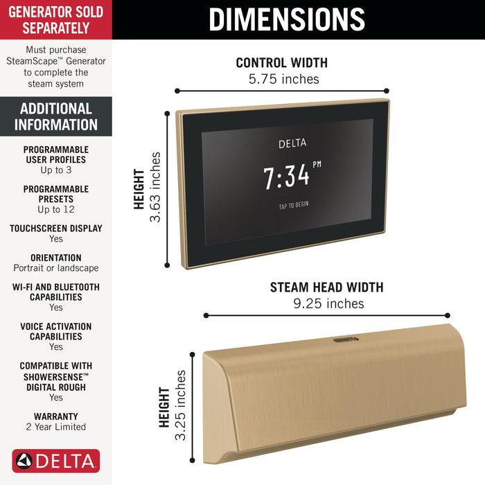 Delta Universal Showering Components 5CB Unilateral Digital Steam Package, lumicoat champagne bronze - view 2