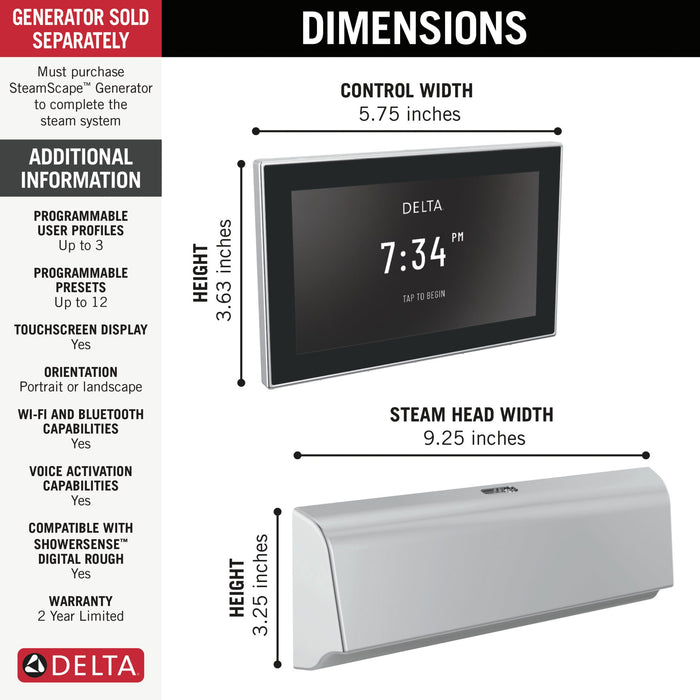 Delta Universal Showering Components 5CB Unilateral Digital Steam Package, lumicoat chrome - view 2